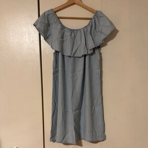 Light Blue 100% Lyocell Off-Shoulder Dress
